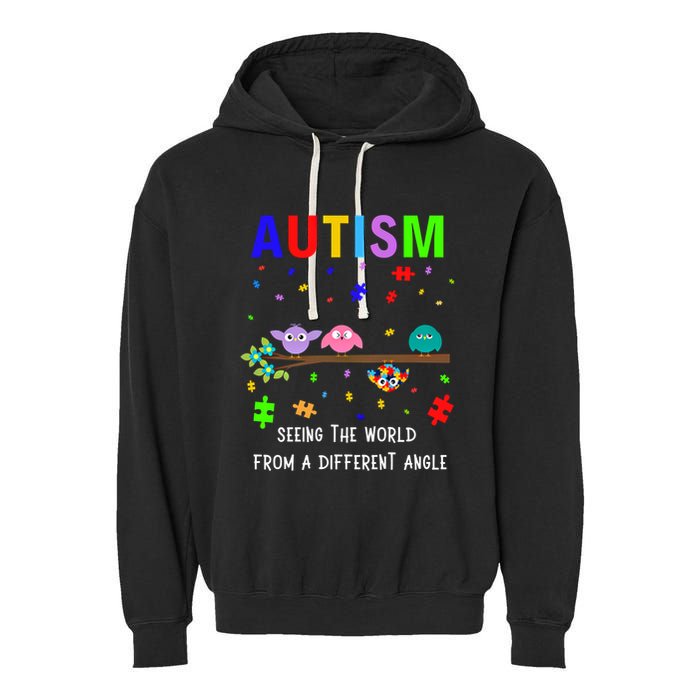 Autism Bird Puzzle Seeing The World From A Different Angle Gift Garment-Dyed Fleece Hoodie
