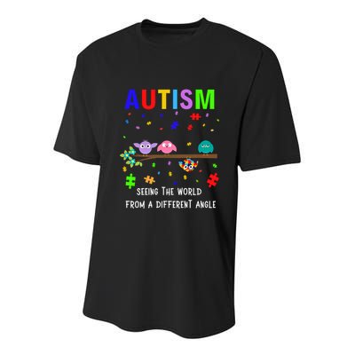 Autism Bird Puzzle Seeing The World From A Different Angle Gift Youth Performance Sprint T-Shirt