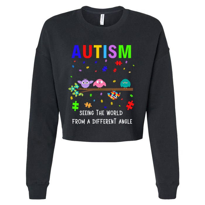 Autism Bird Puzzle Seeing The World From A Different Angle Gift Cropped Pullover Crew