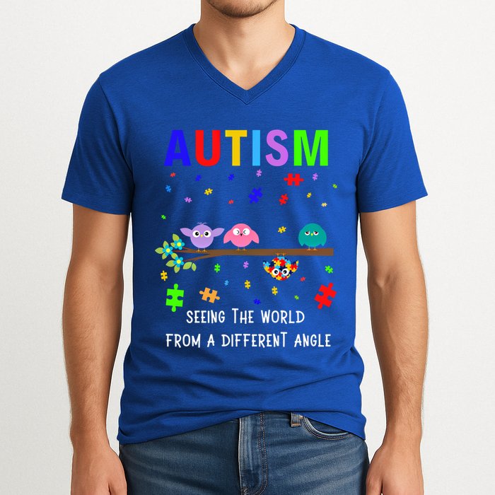 Autism Bird Puzzle Seeing The World From A Different Angle Gift V-Neck T-Shirt