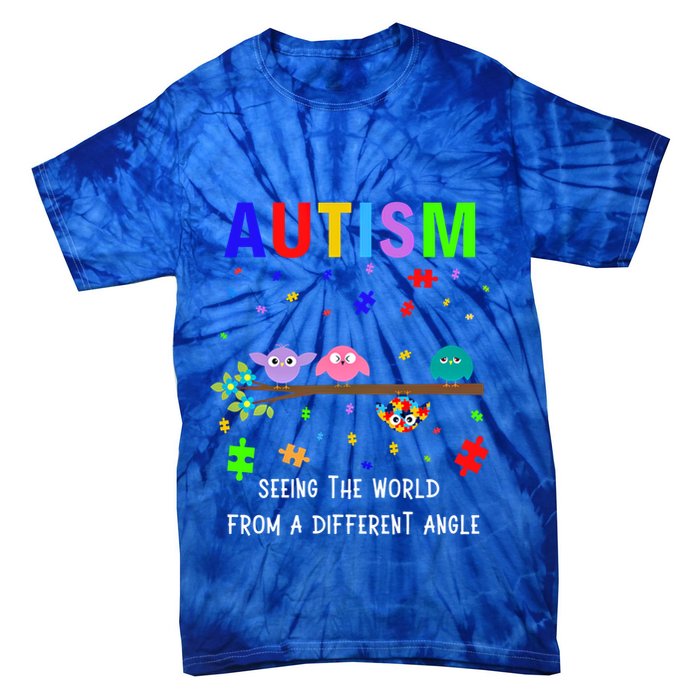 Autism Bird Puzzle Seeing The World From A Different Angle Gift Tie-Dye T-Shirt