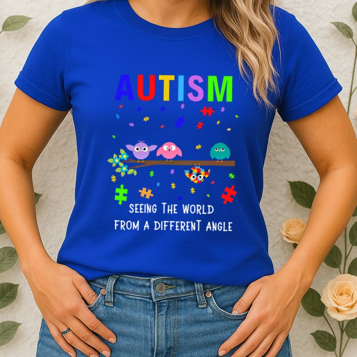Autism Bird Puzzle Seeing The World From A Different Angle Gift Womens T-Shirt