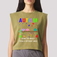 Autism Bird Puzzle Seeing The World From A Different Angle Gift Garment-Dyed Women's Muscle Tee