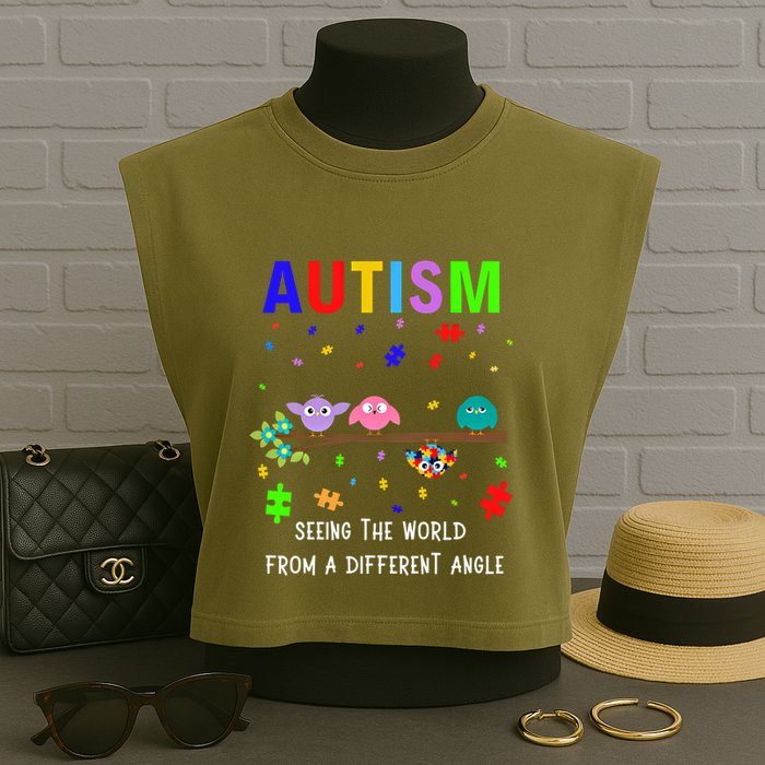 Autism Bird Puzzle Seeing The World From A Different Angle Gift Garment-Dyed Women's Muscle Tee