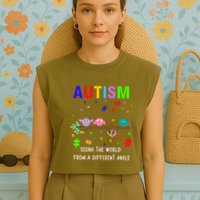 Autism Bird Puzzle Seeing The World From A Different Angle Gift Garment-Dyed Women's Muscle Tee
