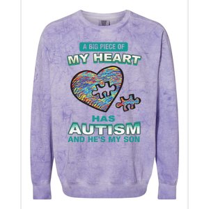 A Big Piece Of My Heart Has Autism And He's My Son Gift Colorblast Crewneck Sweatshirt