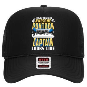 Awesome Best Pontoon Captain For Boaters Boat High Crown Mesh Back Trucker Hat