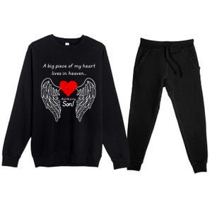 A Big Piece Of My Heart Is In Heaven And He Is My Son Great Gift Premium Crewneck Sweatsuit Set