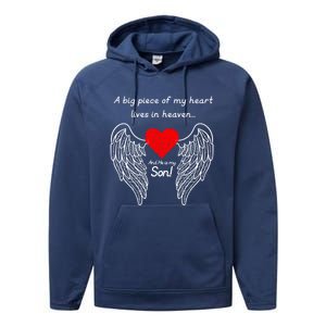 A Big Piece Of My Heart Is In Heaven And He Is My Son Great Gift Performance Fleece Hoodie