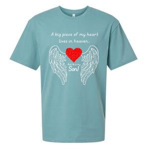 A Big Piece Of My Heart Is In Heaven And He Is My Son Great Gift Sueded Cloud Jersey T-Shirt