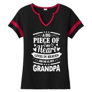 A Big Piece Of My Heart Lives In Heaven And He Is My Grandpa Funny Gift Ladies Halftime Notch Neck Tee