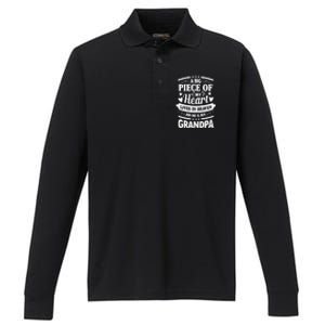 A Big Piece Of My Heart Lives In Heaven And He Is My Grandpa Funny Gift Performance Long Sleeve Polo