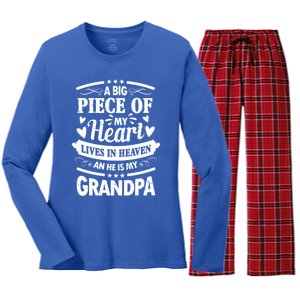 A Big Piece Of My Heart Lives In Heaven And He Is My Grandpa Funny Gift Women's Long Sleeve Flannel Pajama Set 