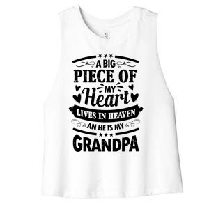 A Big Piece Of My Heart Lives In Heaven And He Is My Grandpa Funny Gift Women's Racerback Cropped Tank