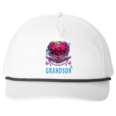 A Big Piece Of My Heart Lives In Heaven He Is My Grandson Funny Gift Snapback Five-Panel Rope Hat