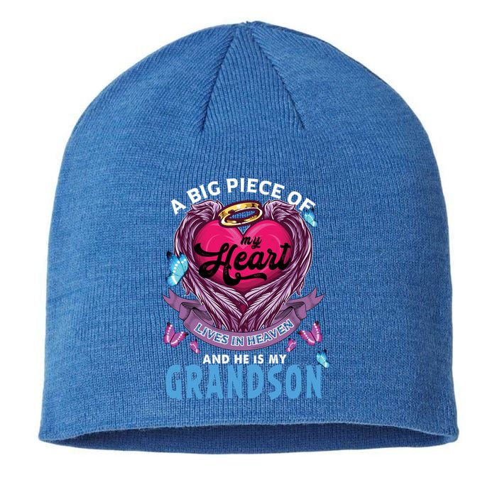 A Big Piece Of My Heart Lives In Heaven He Is My Grandson Funny Gift Sustainable Beanie