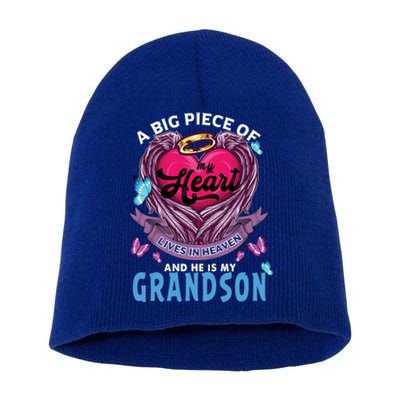 A Big Piece Of My Heart Lives In Heaven He Is My Grandson Funny Gift Short Acrylic Beanie