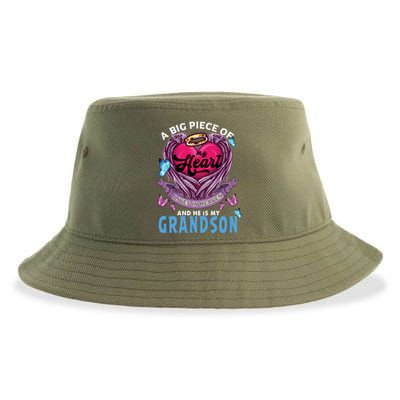 A Big Piece Of My Heart Lives In Heaven He Is My Grandson Funny Gift Sustainable Bucket Hat