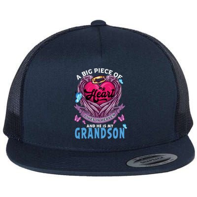 A Big Piece Of My Heart Lives In Heaven He Is My Grandson Funny Gift Flat Bill Trucker Hat