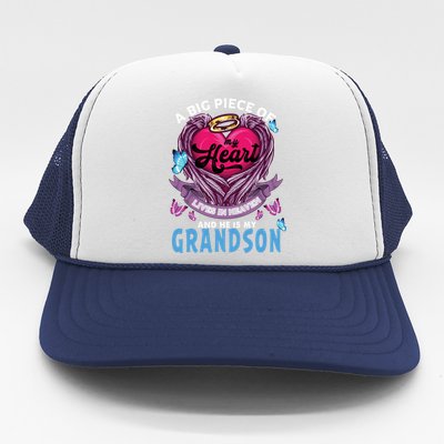 A Big Piece Of My Heart Lives In Heaven He Is My Grandson Funny Gift Trucker Hat