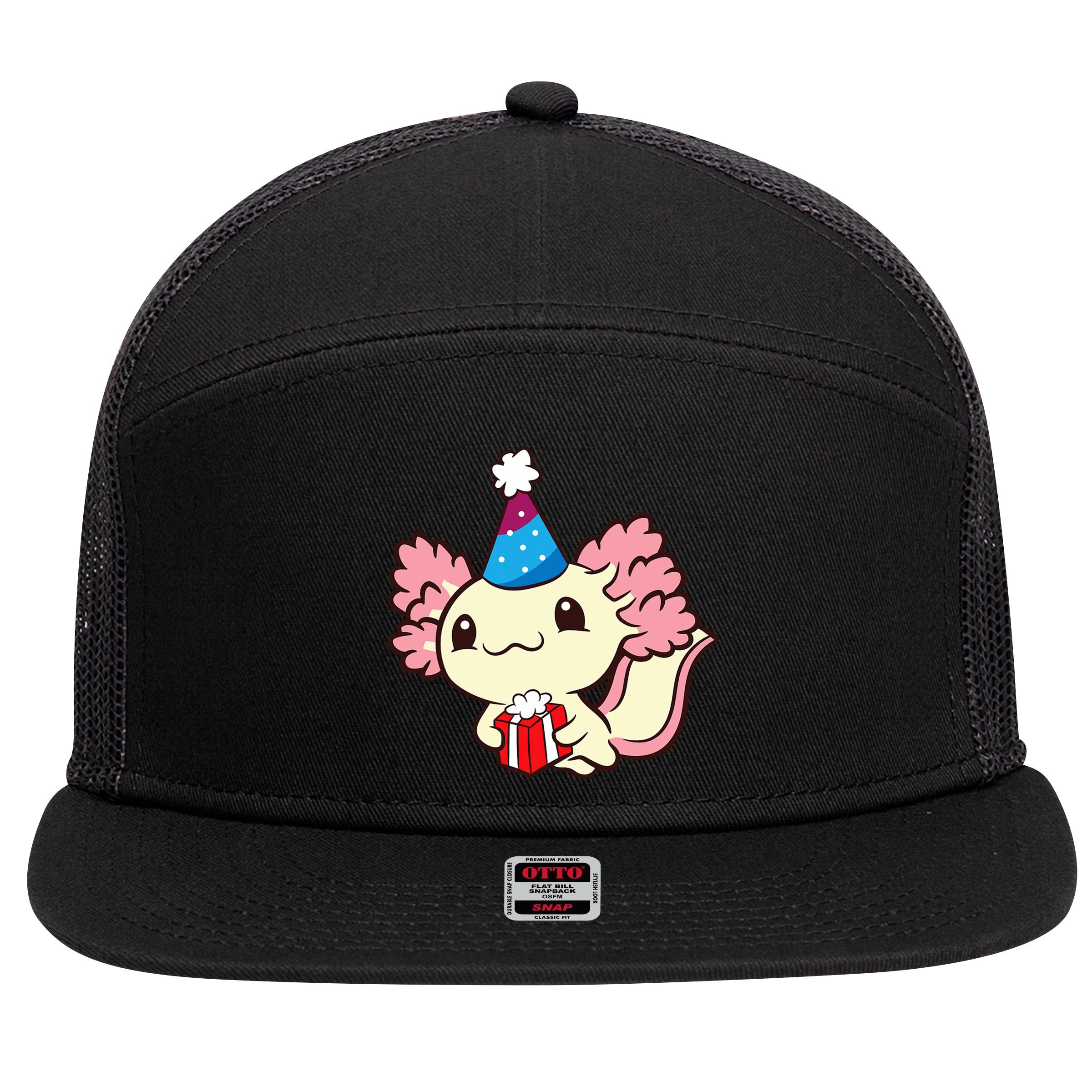 Axolotl Birthday Party Cute Axolotl Birthday Party Axolotl 7 Panel Mesh Trucker Snapback Hat