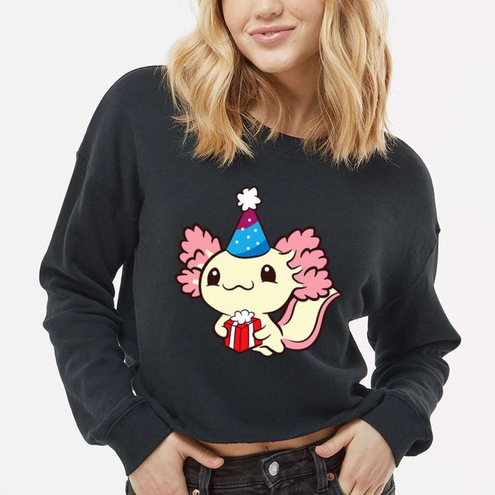 Axolotl Birthday Party Cute Axolotl Birthday Party Axolotl Cropped Pullover Crew