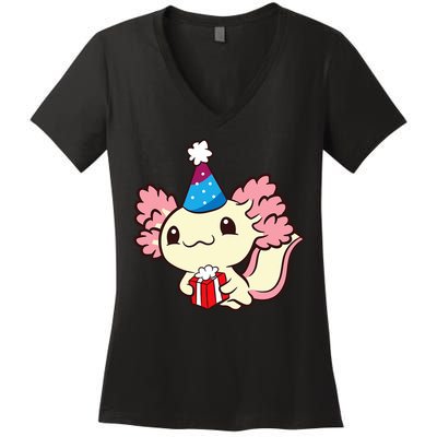 Axolotl Birthday Party Cute Axolotl Birthday Party Axolotl Women's V-Neck T-Shirt