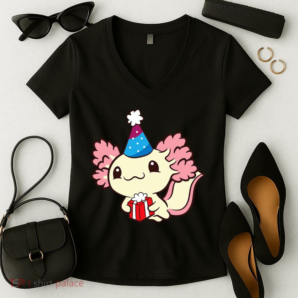 Axolotl Birthday Party Cute Axolotl Birthday Party Axolotl Women's V-Neck T-Shirt