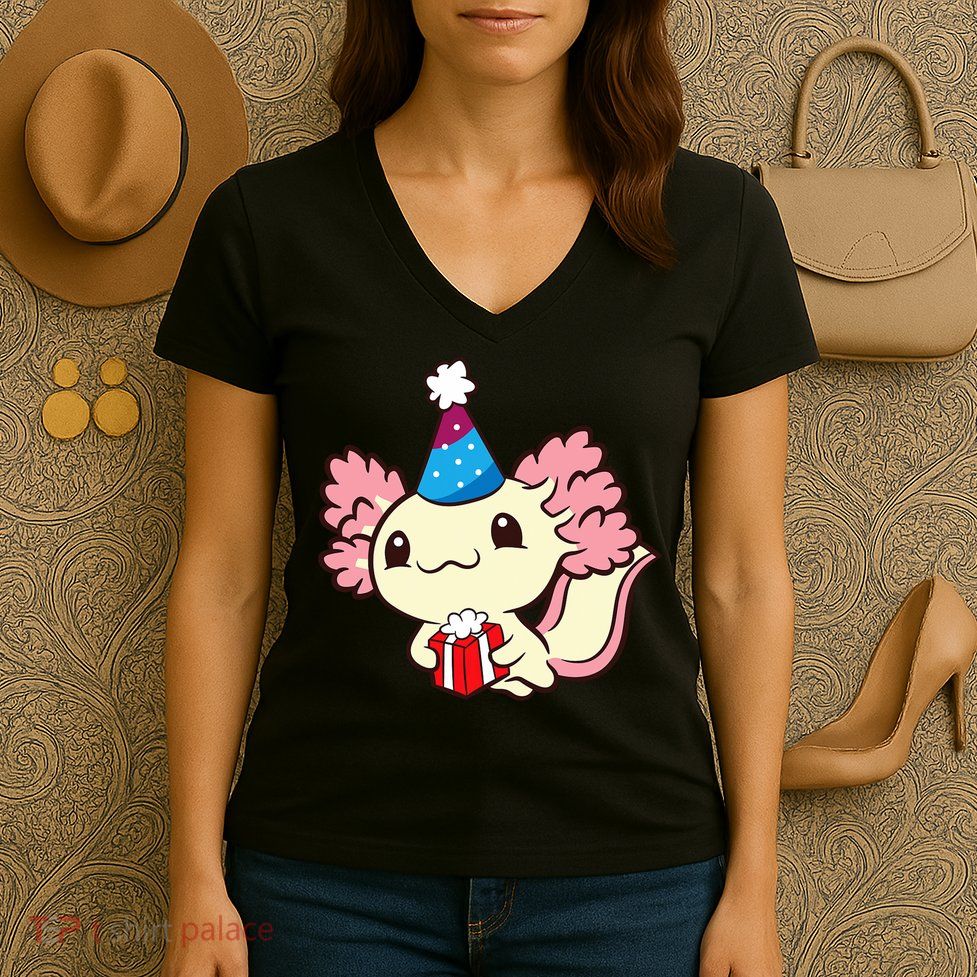 Axolotl Birthday Party Cute Axolotl Birthday Party Axolotl Women's V-Neck T-Shirt