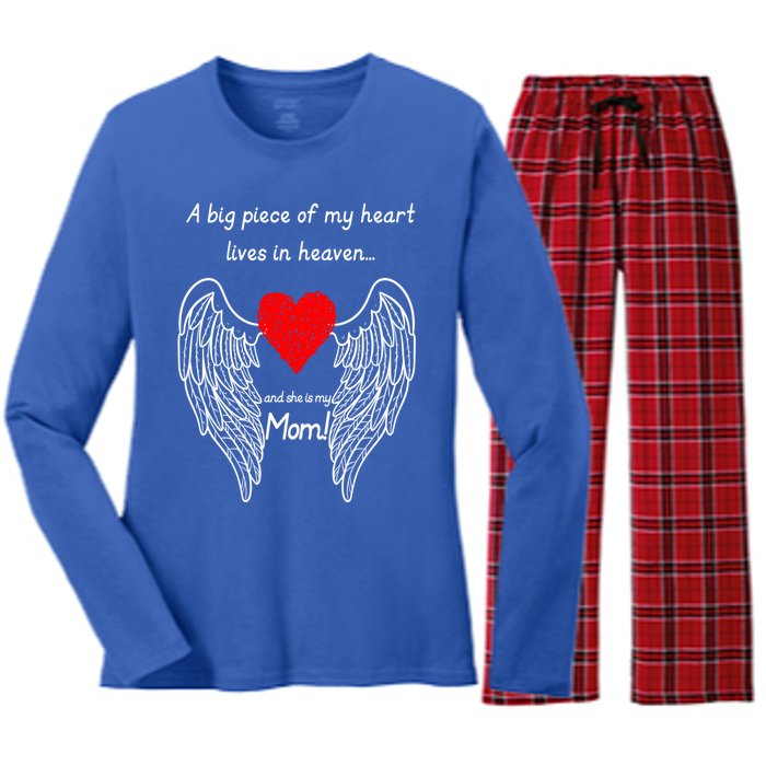 A Big Piece Of My Heart Lives In Heaven She Is My Mom Gift Women's Long Sleeve Flannel Pajama Set 