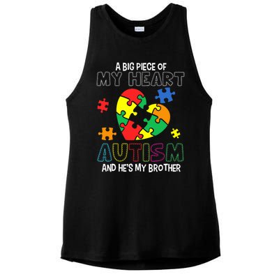 A Big Piece Of My Heart Has Autism He's My Brother Boy Ladies PosiCharge Tri-Blend Wicking Tank