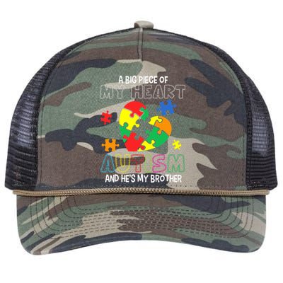 A Big Piece Of My Heart Has Autism He's My Brother Boy Retro Rope Trucker Hat Cap