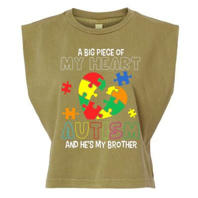 A Big Piece Of My Heart Has Autism He's My Brother Boy Garment-Dyed Women's Muscle Tee