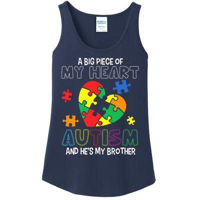 A Big Piece Of My Heart Has Autism He's My Brother Boy Ladies Essential Tank