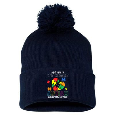 A Big Piece Of My Heart Has Autism He's My Brother Boy Pom Pom 12in Knit Beanie