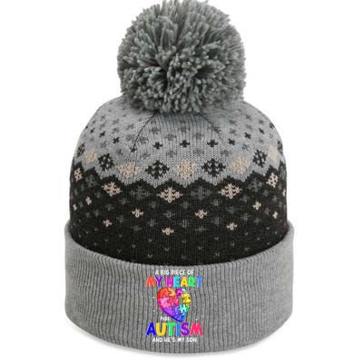 A Big Piece Of My Heart Has Autism And He's My Son Gift The Baniff Cuffed Pom Beanie