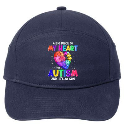 A Big Piece Of My Heart Has Autism And He's My Son Gift 7-Panel Snapback Hat