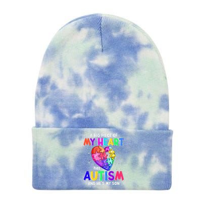 A Big Piece Of My Heart Has Autism And He's My Son Gift Tie Dye 12in Knit Beanie