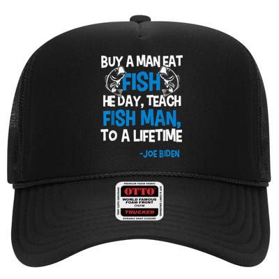 Anti biden political impeach biden buy a man eat fish  High Crown Mesh Back Trucker Hat