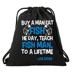 Anti biden political impeach biden buy a man eat fish  Drawstring Bag