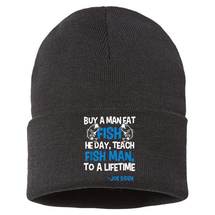 Anti biden political impeach biden buy a man eat fish  Sustainable Knit Beanie