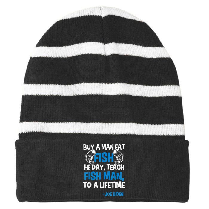 Anti biden political impeach biden buy a man eat fish  Striped Beanie with Solid Band