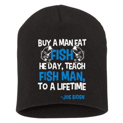 Anti biden political impeach biden buy a man eat fish  Short Acrylic Beanie