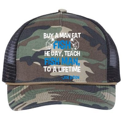 Anti biden political impeach biden buy a man eat fish  Retro Rope Trucker Hat Cap