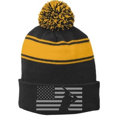 American Baseball Player USA Flag Stripe Pom Pom Beanie