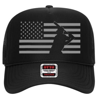 American Baseball Player USA Flag High Crown Mesh Back Trucker Hat