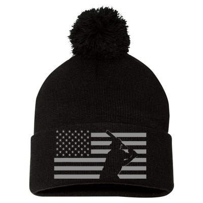 American Baseball Player USA Flag Pom Pom 12in Knit Beanie