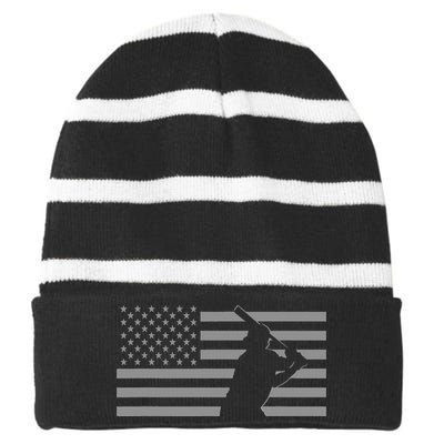 American Baseball Player USA Flag Striped Beanie with Solid Band