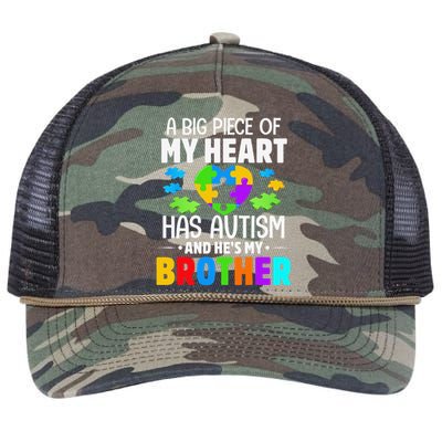 A Big Piece Of My Heart Has Autism And He's My Brother Cute Retro Rope Trucker Hat Cap