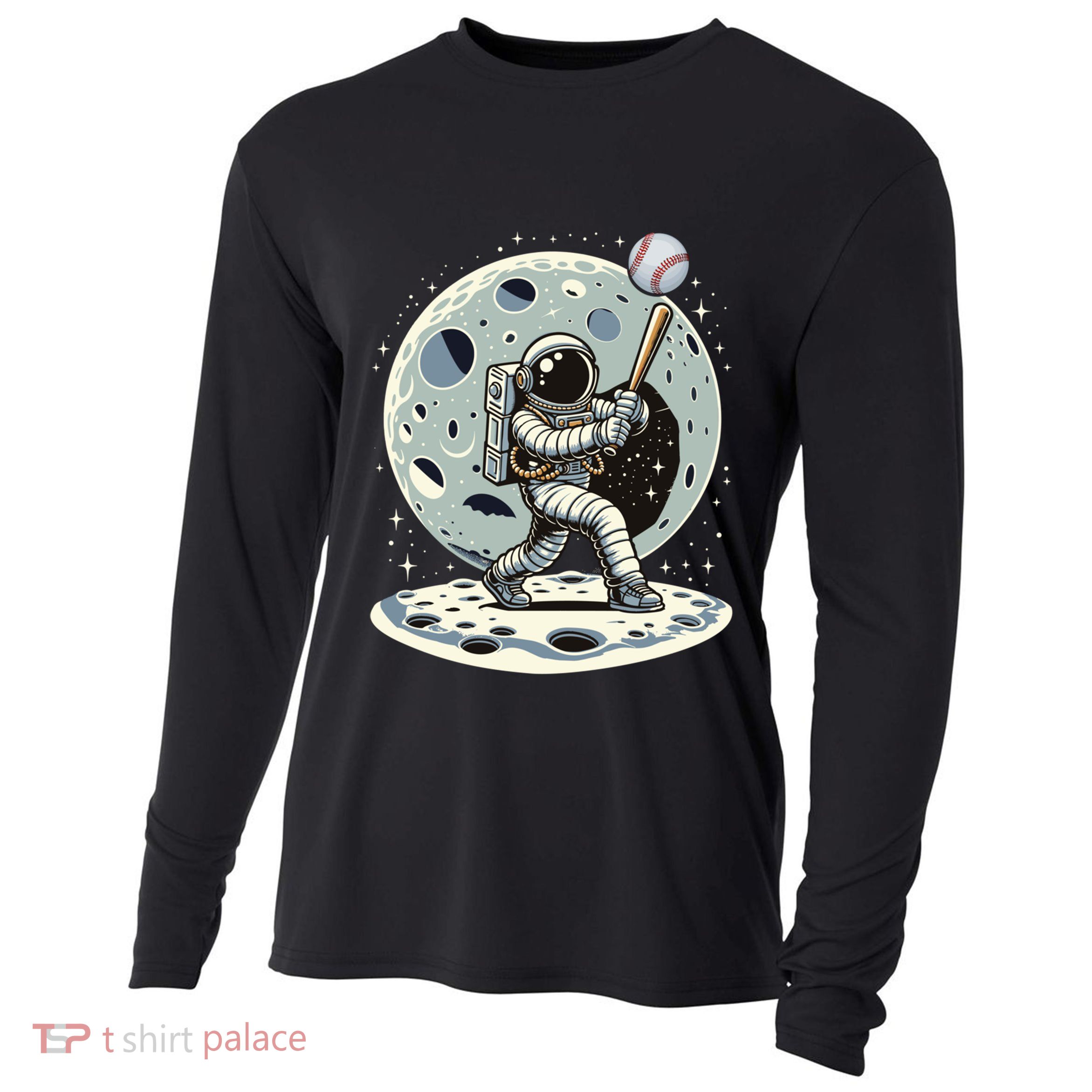 Astronaut Baseball Player Outer Space Moon Space Hitter Gift Cooling Performance Long Sleeve Crew